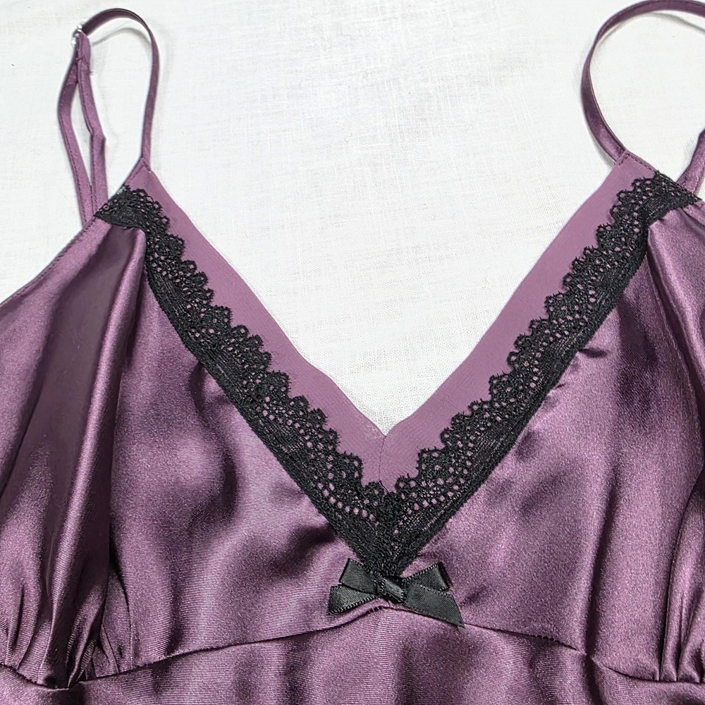 Whimsigoth Chemise Apt. 9 Intimates Womens Large Purple Satin Lace Nightgown Y2k - Picture 4 of 10
